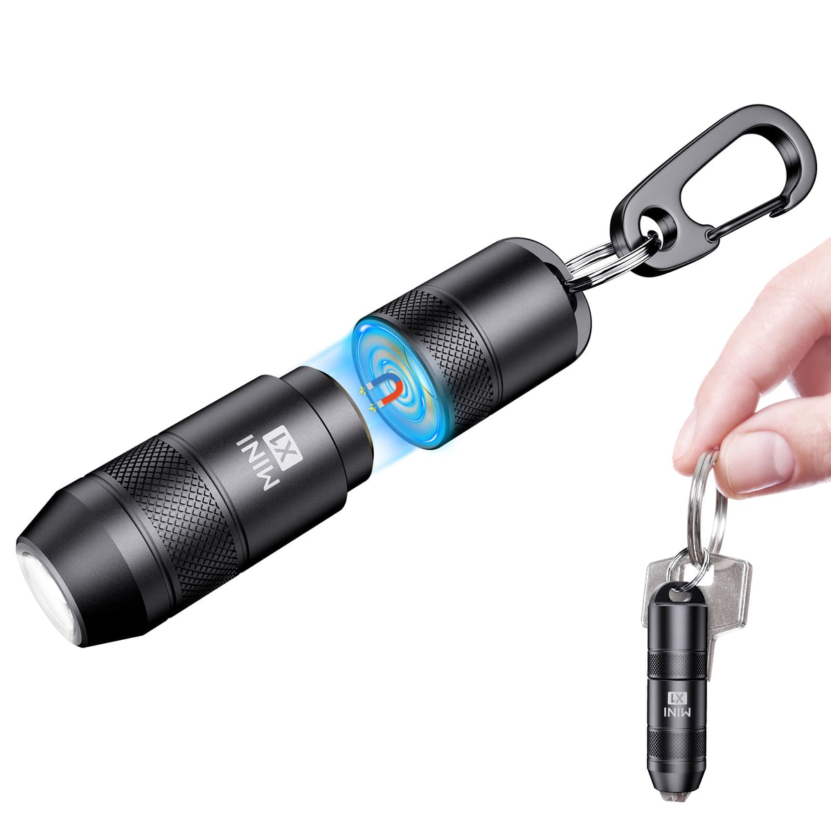 LinkMejor Mini Nøglekæde Taslætte, 100 Lumen, USB-C Opladbar, Sort