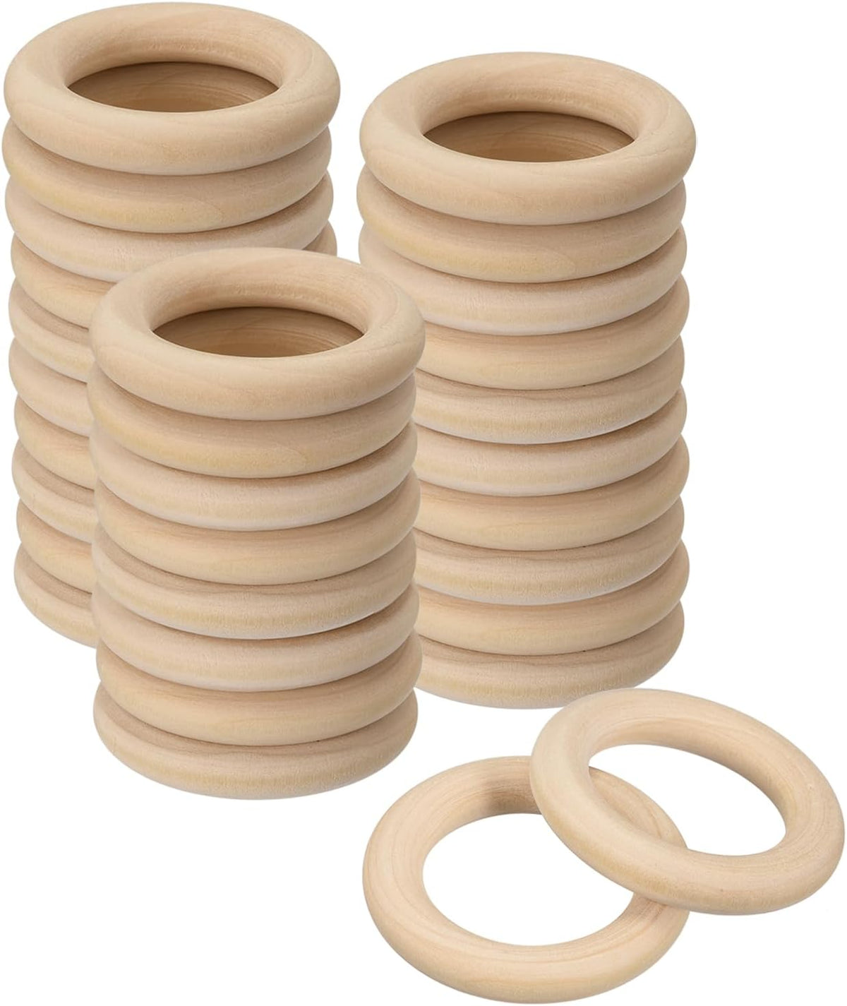 30Pcs Natural Wood Rings, 45mm/1.8inch Unfinished Smooth Macrame Circles Wooden Ring for Crafts DIY Projects Macrame Jewelry Pendant Making (8mm Thick)