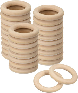 30Pcs Natural Wood Rings, 45mm/1.8inch Unfinished Smooth Macrame Circles Wooden Ring for Crafts DIY Projects Macrame Jewelry Pendant Making (8mm Thick)