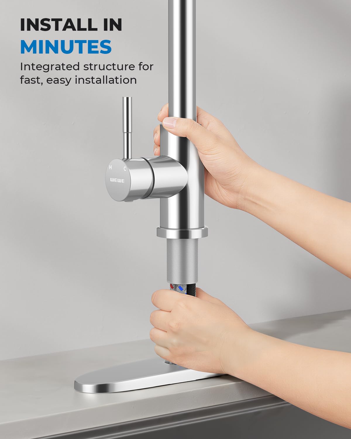 Torneira de Cozinha LinkMejor Pull Out, Spray de 2 Modos, Arco Alto, Cromo Polido