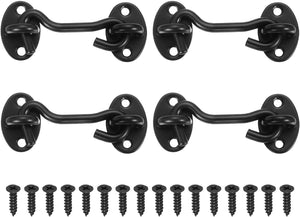 4個入り 3インチ フックとアイラッチ、納屋用ロック ステンレス製 キャビンフック プライバシーホールドゲートフック 窓用スライドドア フェンス シェード用 ブラック