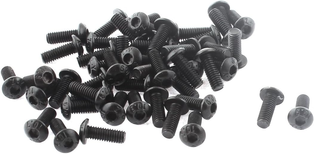 M3x8mm Thread 10mm 12.9 Alloy Steel Hex Socket Button Head Screw 50Pcs