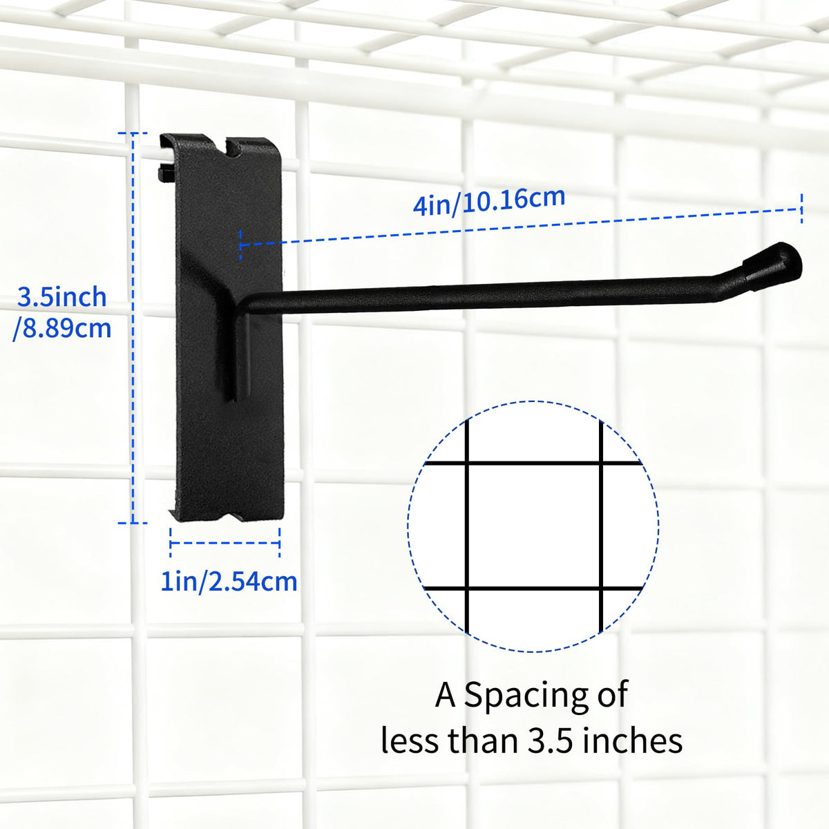 LinkMejor 40pcs 4 inch Matte Black Gridwall Hooks for 3 x 3 Inch Grid Panels