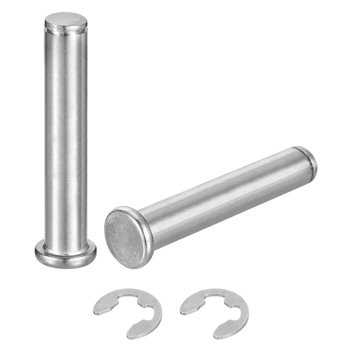 2Set M12x65mm 304 Stainless Steel Cylindrical Shaft Snap Ring Locating Pin, Flat Head Grooved Hinge Cylinder Position Pin with E Clip Retaining Ring, Silver