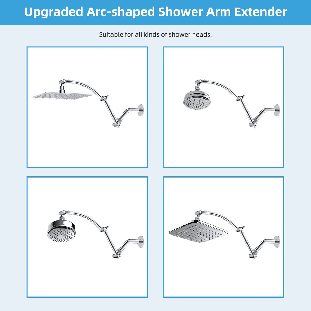 LinkMejor bras d'extension de tête de douche en métal 16'', chromé