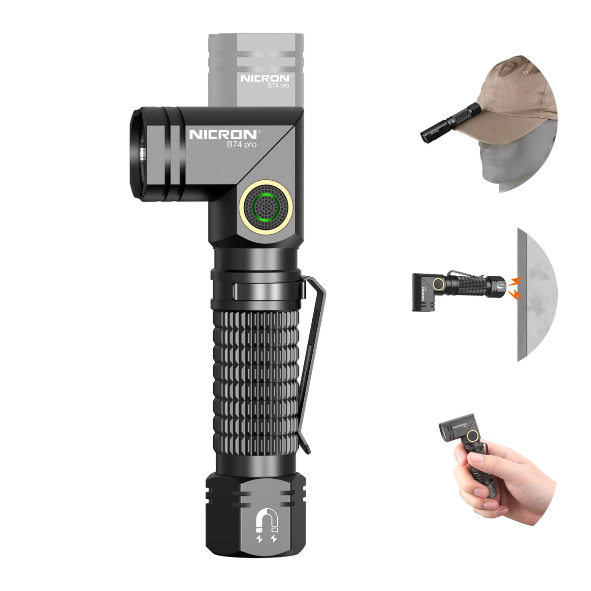 LinkMejor 90° EDC Flashlight OpChargebar med Trådløs Magnetisk og Clip