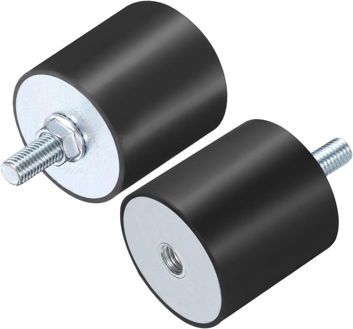 2pcs M10x28mm Rubber Isolator Mounts with Studs 50x50mm Male Female Vibration Shock Absorber Zinc Plated Cylindrical Thread Mounts Anti Vibration Isolators with 2pcs M10 Lock Nuts