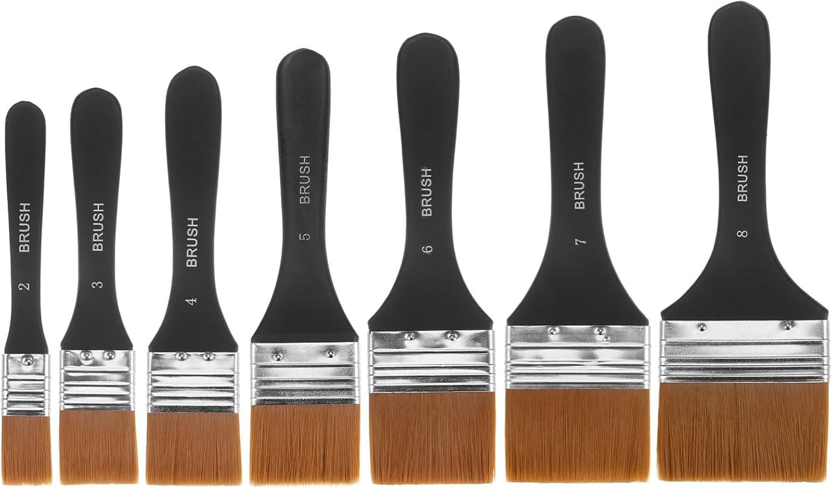 7 Pcs Flat Paint Brushes Assorted Sized Nylon Artist Painting Brushes Wooden Handle for Applying Gesso, Acrylic Watercolor Oil Painting, Furniture