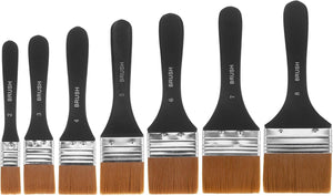 7 Pcs Flat Paint Brushes Assorted Sized Nylon Artist Painting Brushes Wooden Handle for Applying Gesso, Acrylic Watercolor Oil Painting, Furniture