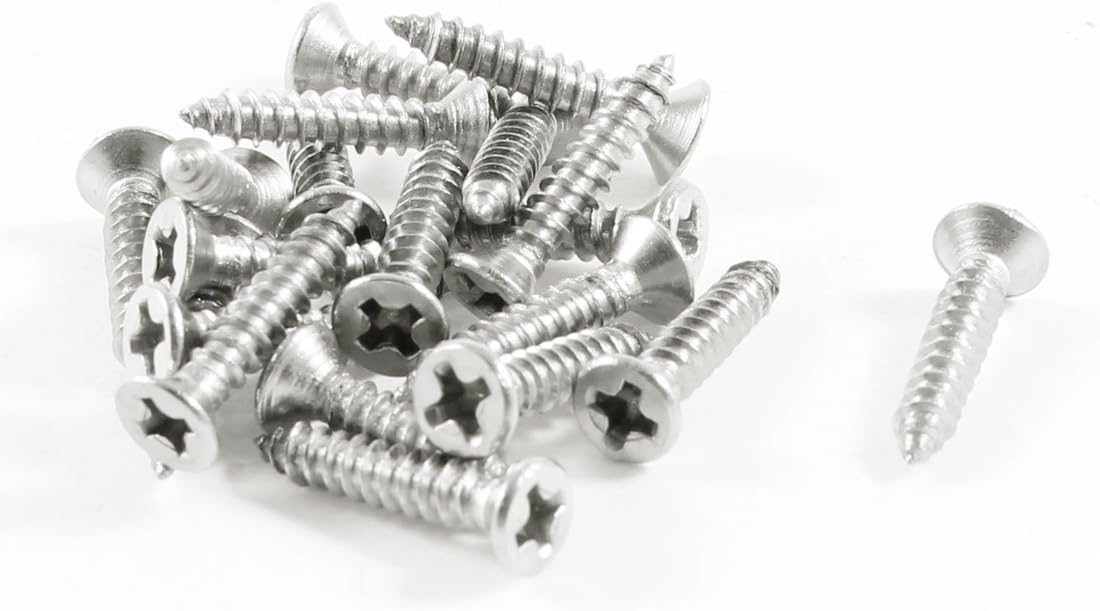 20 Pcs 16mm x 3mm Thread Phillips Head Self Tapping Screw Silver Tone