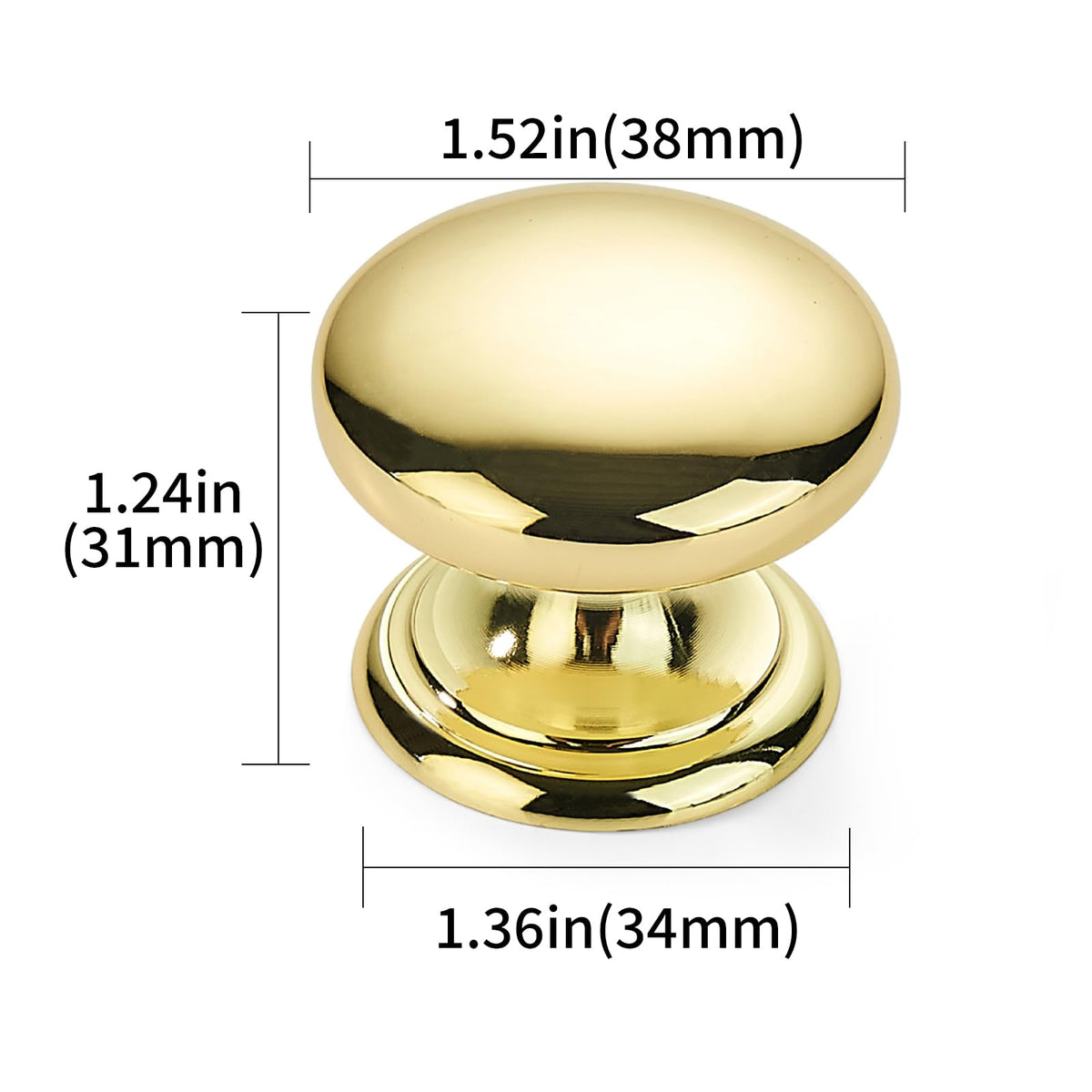LinkMejor 4 Pack 1-1/2 inch Bifold Closet Door Knobs Polished Brass Cabinet Knobs Made of Zinc Alloy Suitable for Kitchen Cabinets/Bathroom Cabinets/Bedroom Furniture Includes Installation Screws