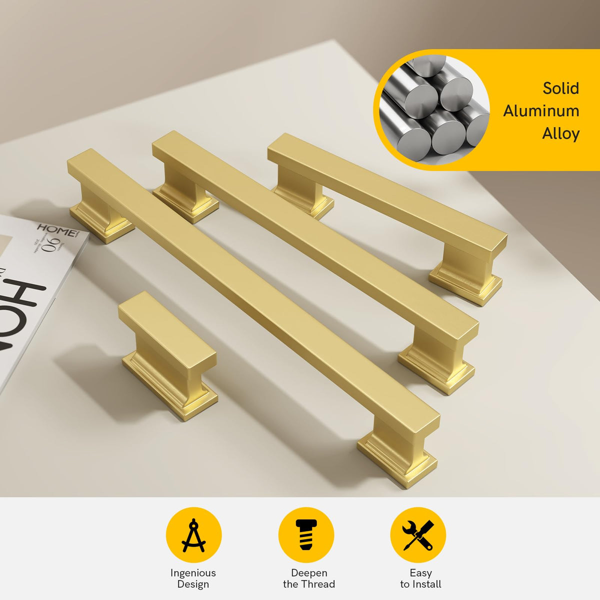 LinkMejor Brushed Gold Cabinet Pulls Kitchen Handles, 10 Pack, 3-3/4 Inch