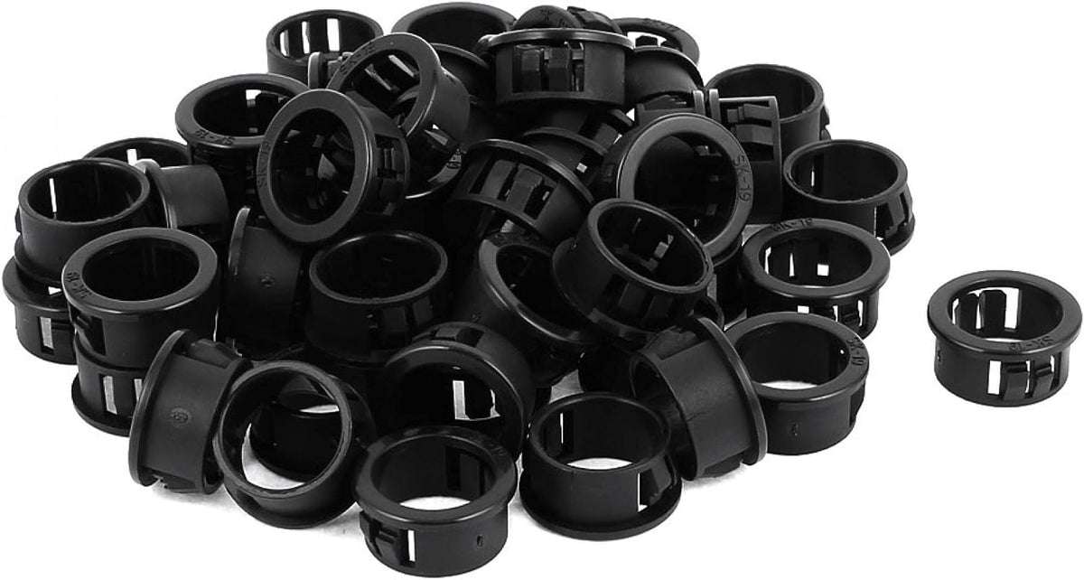 50pcs 19mm Mounted Dia Snap in Cable Hose Bushing Grommet Protector Locking Bushing Grommet, Black