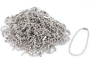 Ball Bead Link Chain with Connector Holders Roll for ID Badge Tag Key Chain Adjustable 6 Inch Long 2.4mm Bead Dia, 100 Pcs Stainless Steel