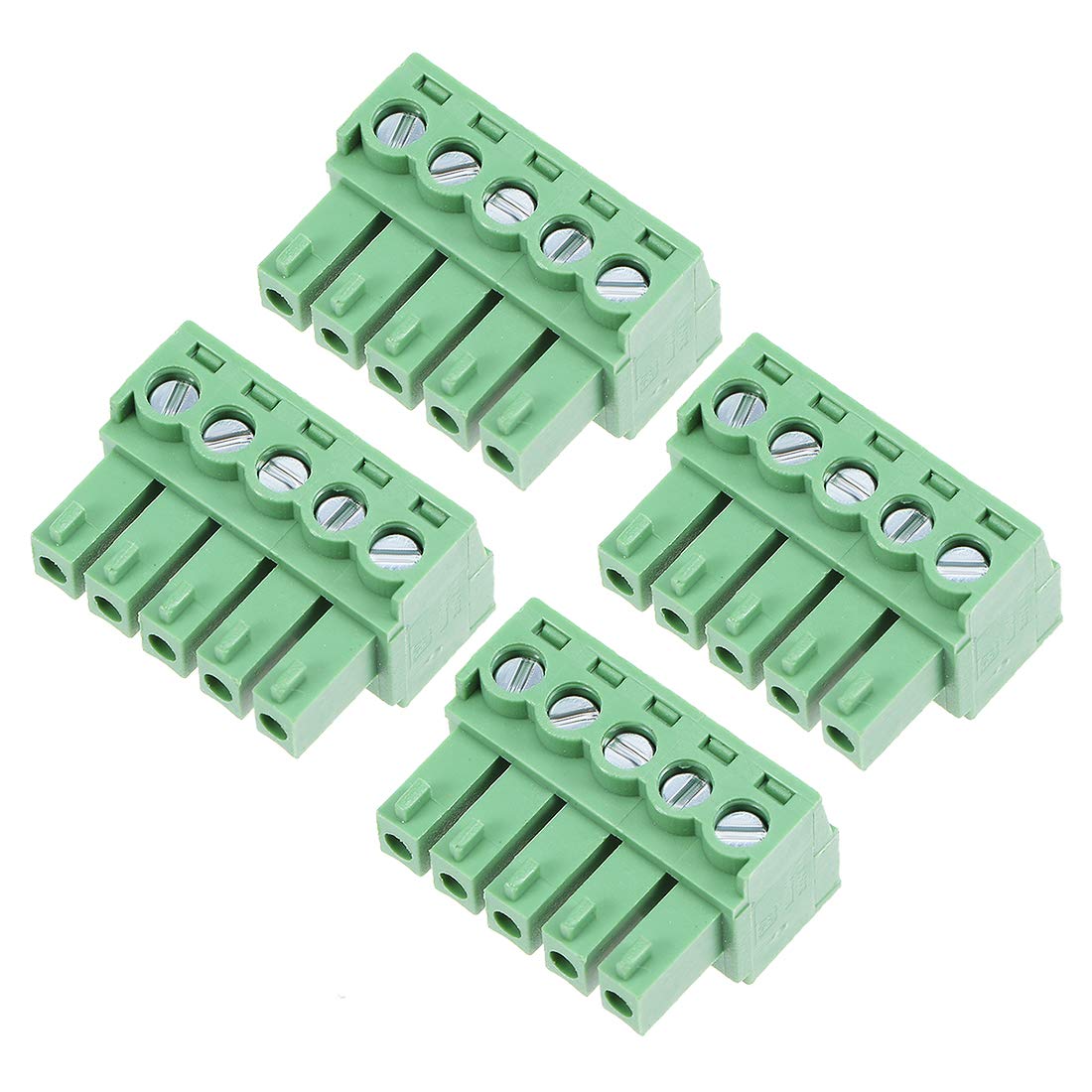 4Pcs AC300V 8A 3.81mm Pitch 5P Flat Angle Needle Seat Insert-in PCB Terminal Block Connector Green