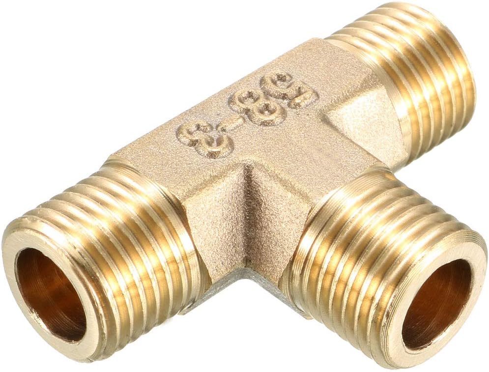 Brass Tee Pipe Fitting 1/4 PT Male Thread T Shaped Connector Coupler
