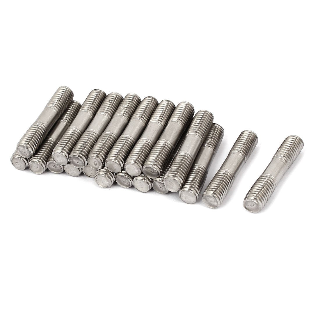 M8x40mm 304 Stainless Steel Double End Thread Stud Teeth Rod Silver Tone 20pcs
