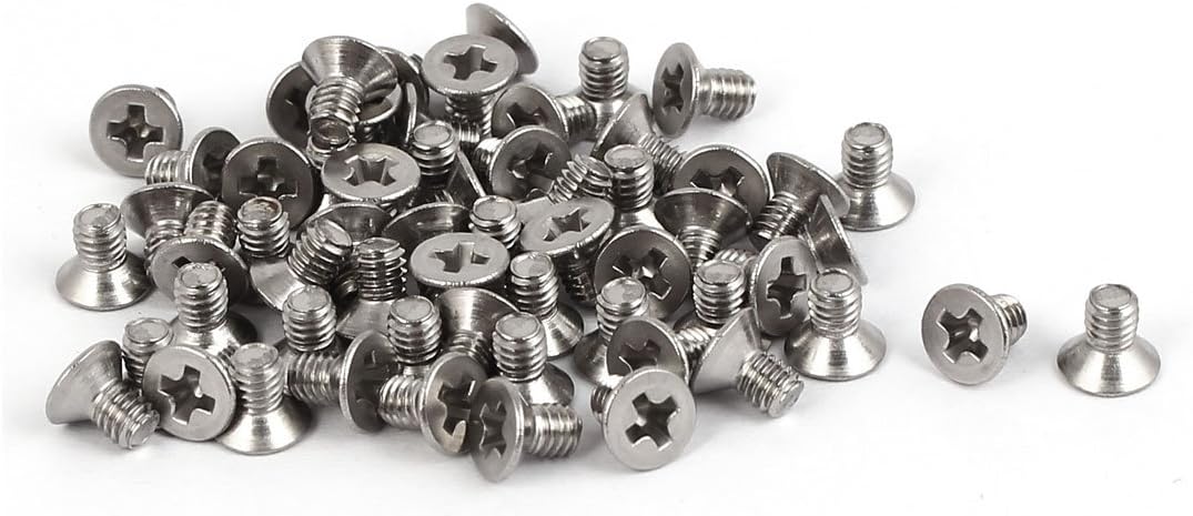 M2.5x4mm 316 Stainless Steel Flat Head Phillips Machine Screws Bolts 60 Pcs