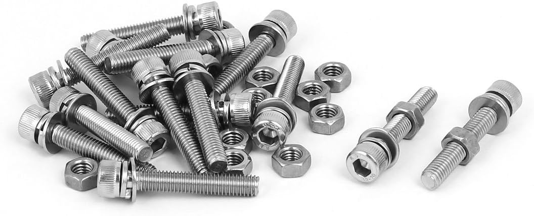 M5 x 30mm 304 Stainless Steel Hex Socket Head Cap Screws Nuts w Washers 15 Sets