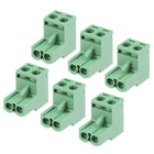 6pcs AC300V 15A 5.08mm Pitch 2P Flat Angle Needle Seat Insert-in PCB Terminal Block Connector Green