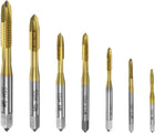 7pcs Spiral Point Tap Set M2 M2.5 M3 M3.5 M4 M5 M6 Metric Thread Screw Taps, Titanium Coated High Speed Steel 6542 Machine Tapping Threading Repair Tool