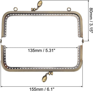 Metal Purse Frames - 6.1" 4Pcs Kiss Lock Clasp Frame Rectangle Embossed Clutch Frame Handles for Coin Purse Sewing Bag Making DIY Craft, Bronze