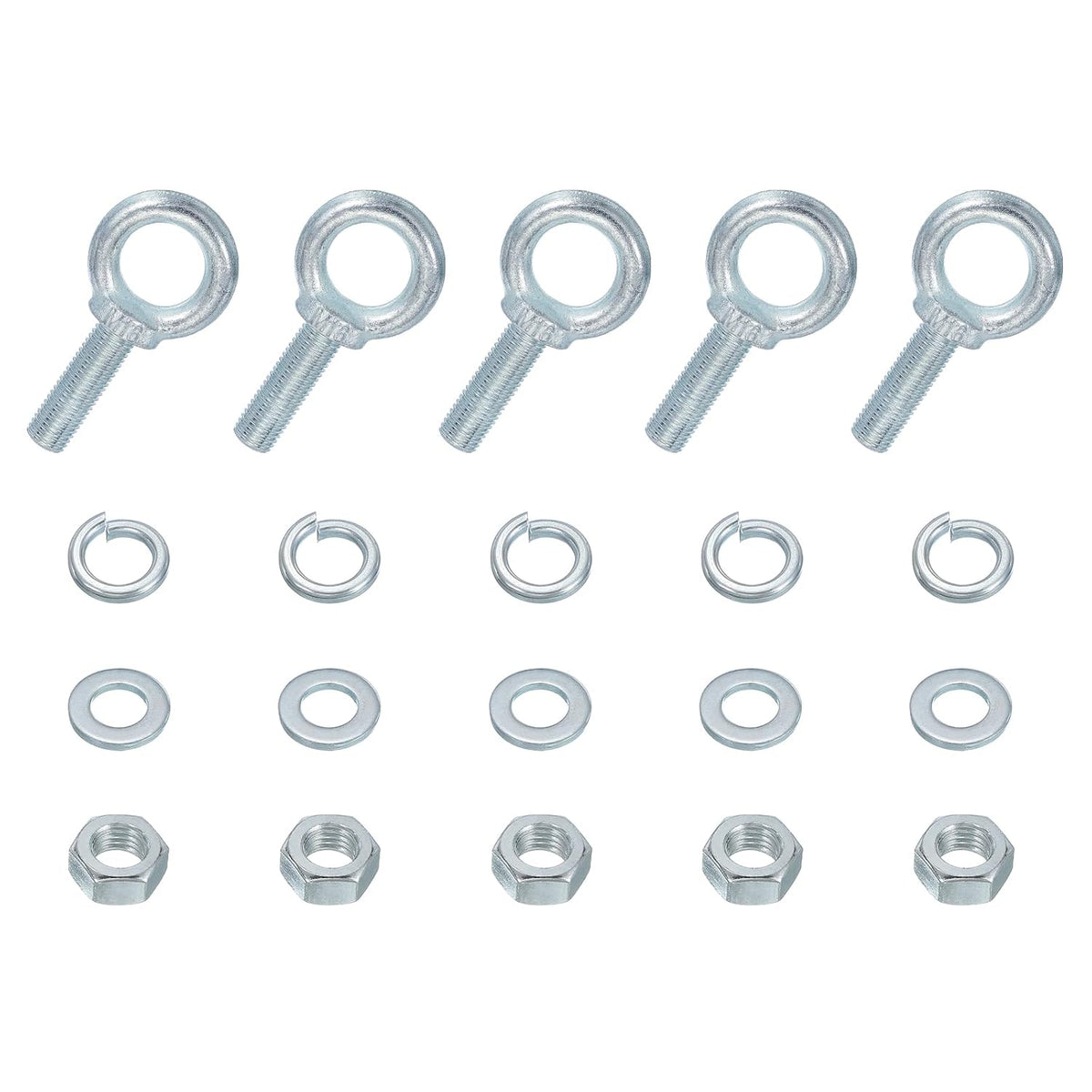 5 Pack M16 Galvanized Carbon Steel Eye Bolts, 5/8" x 1.97" Lifting Ring Eye Bolt with Nuts and Washers Heavy Duty Screw Eye Bolts Kit for Tie Down Straps Indoors Outdoors, Silver
