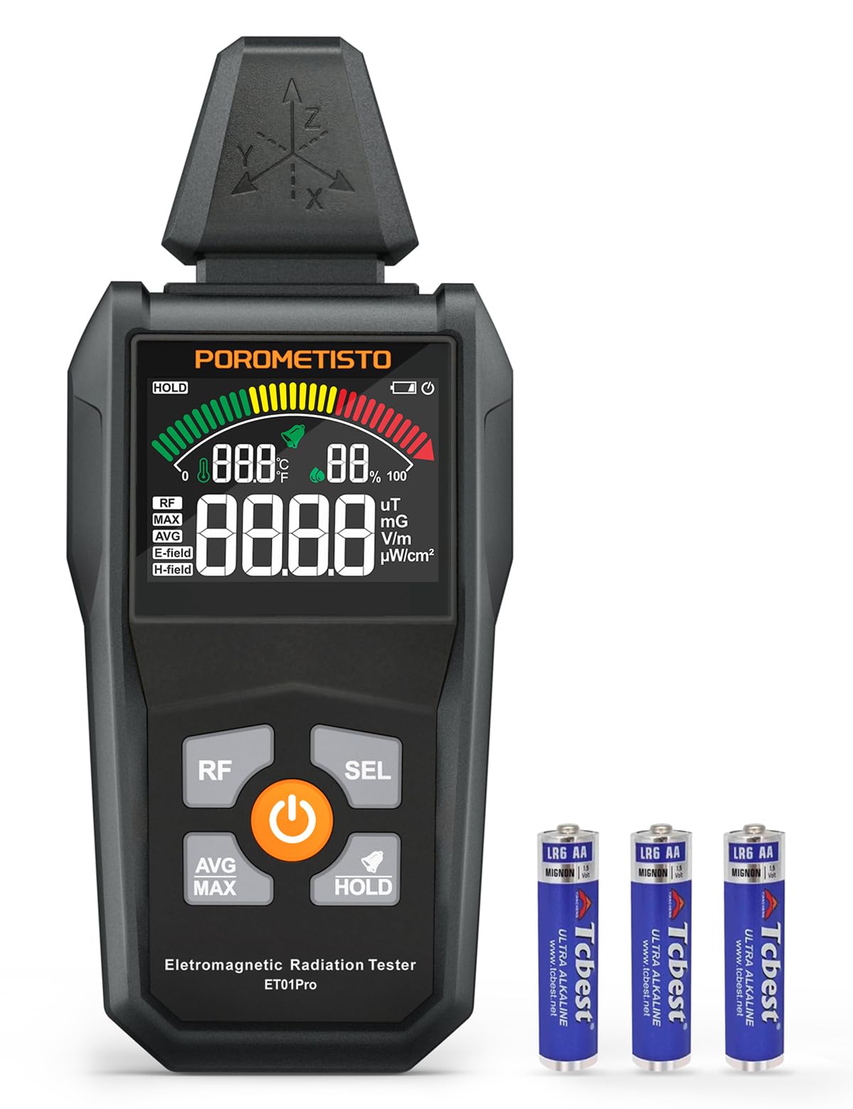 Medidor de Radiación EMF 5-en-1 Detector LinkMejor, Plus Temp y Humedad