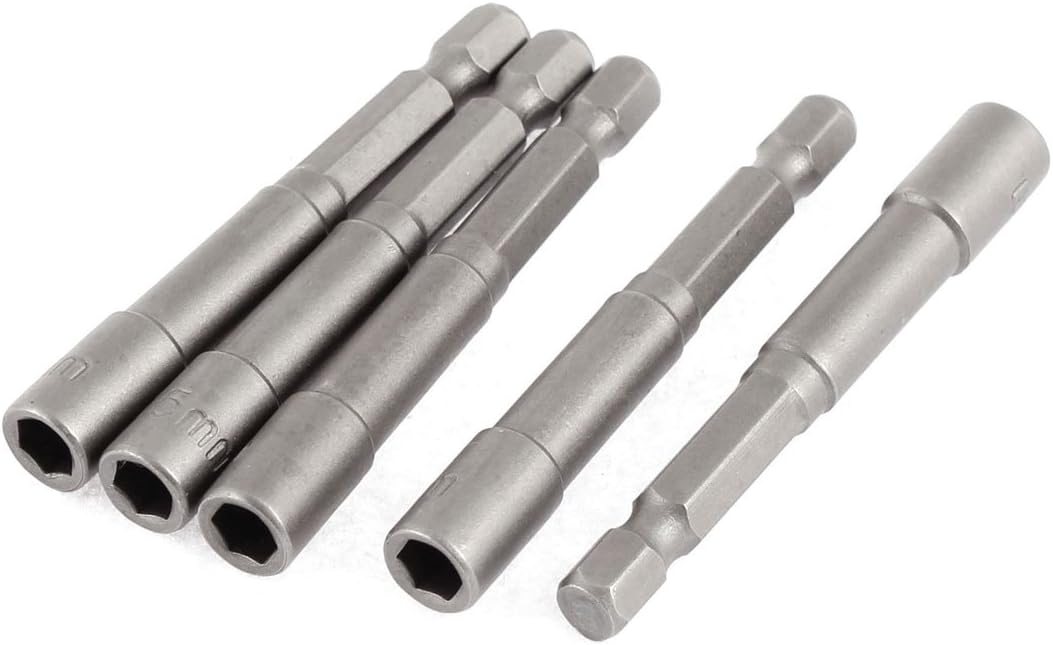 Adaptador de punta para soporte de tornillo hexagonal de 1/4 de pulgada, 5,5 mm. Color gris. 5 unidades. No magnético.