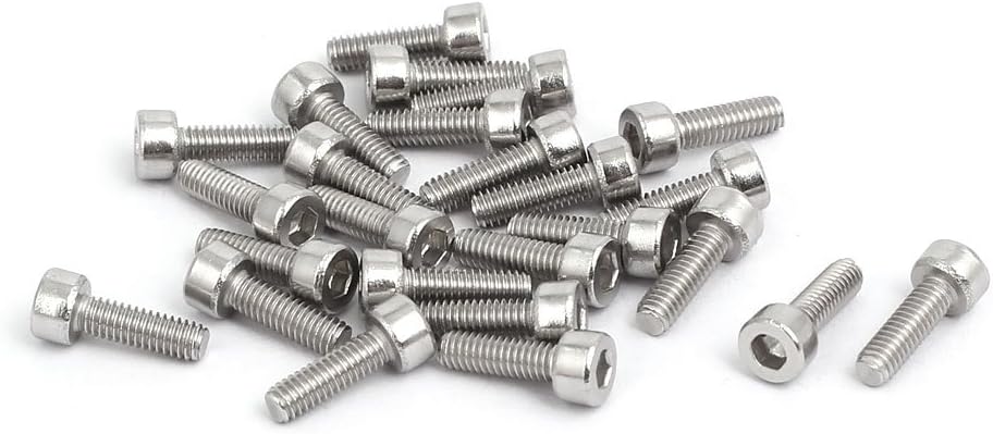M2.5X8mm 316 Stainless Steel Fully Thread Hex Socket Cap Screw Bolt 25pcs