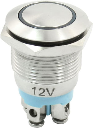 DC 12V Blue LED 19mm Stainless Steel Momentary Push Button Switch NO