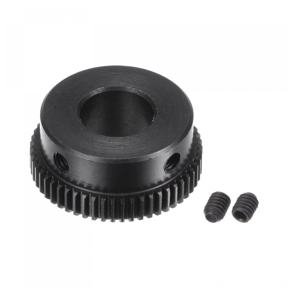 Pinion Gear Set, 45# Carbon Steel Motor Rack Spur Gear with Step Black, 0.5 Mod 55T 12mm Bore 28.5mm Outer Dia, M4 Set Screws Included