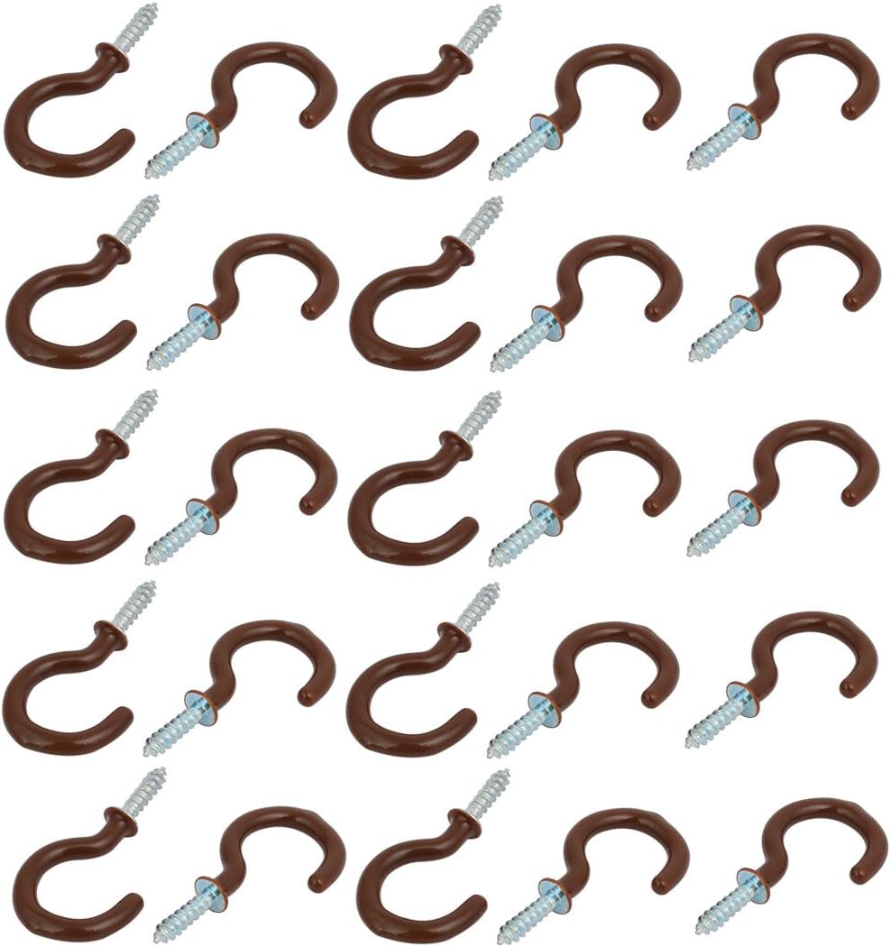 1 Inch Plastic Coated Screw-in Open Cup Ceiling Hooks Hangers Brown 25pcs