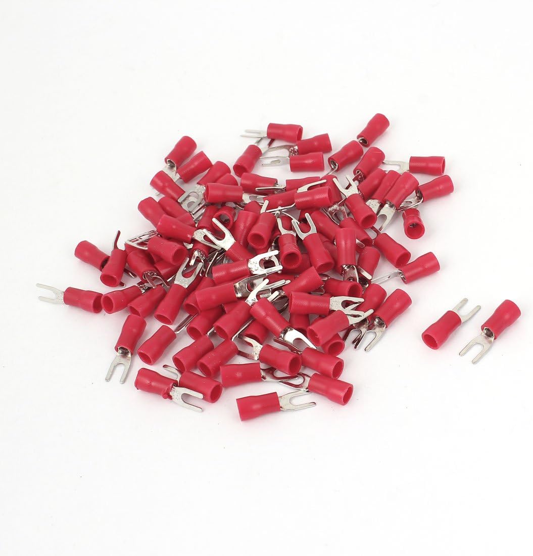 Insulated Furcate Fork Terminals Cable Lug AWG16-14 SV2-3 Red 95PCS
