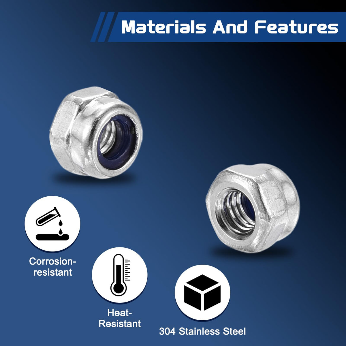 LinkMejor 110Pcs M3-0.5 Nylon Locking Hex Nuts 304 StainlessSteel Silver