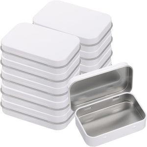 12szt. Metalowa puszka, 3.7x2.4x0.8 Mini przenośna prostokątna pusta puszka, mały pojemnik na przechowywanie, szczelne puszki z pokrywami na słodycze, upominki, rękodzieło, prezenty świąteczne, biały