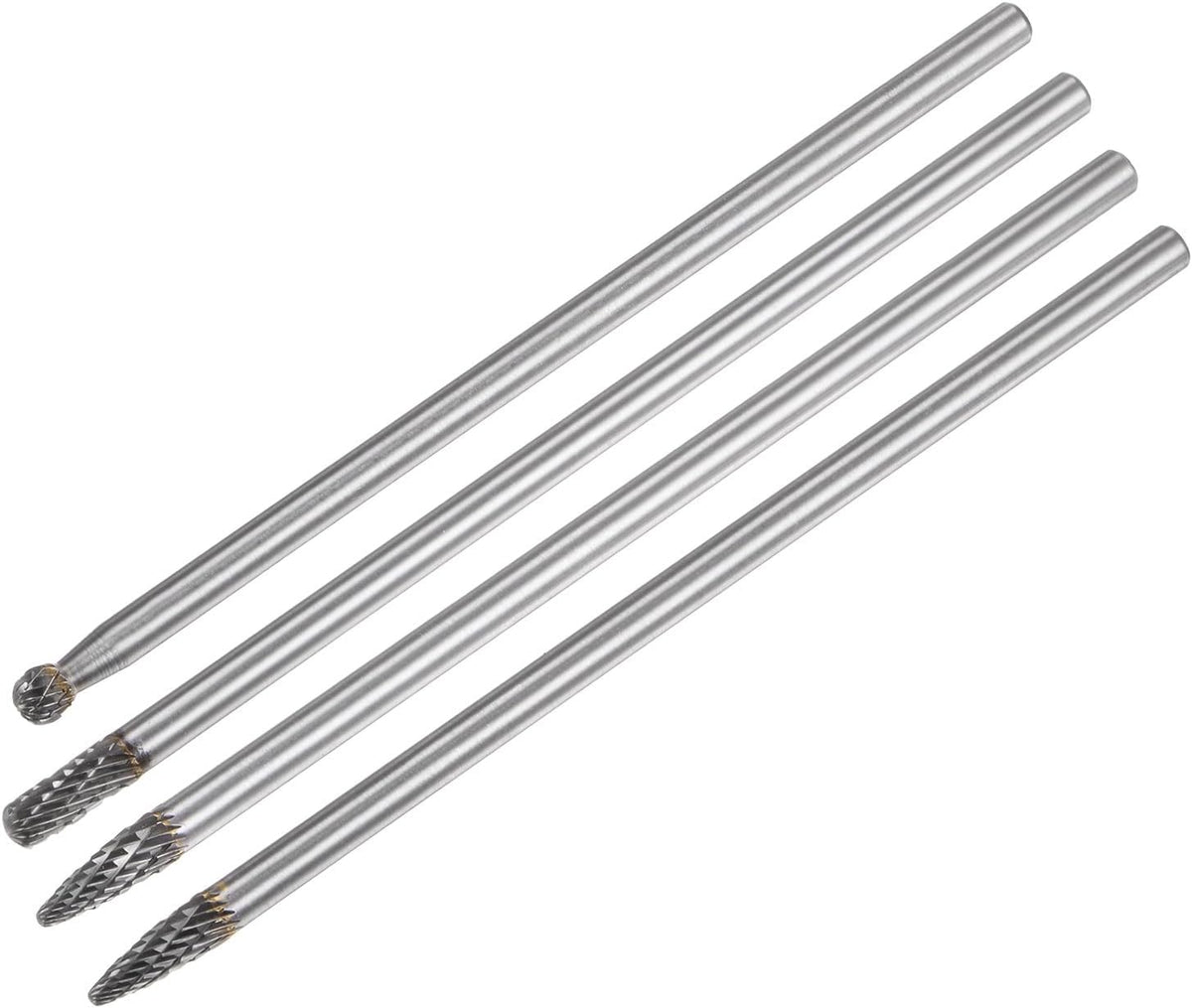 Tungsten Carbide Rotary Files 1/4" Shank, Double Cut Cylindrical Radius End Rotary Burrs Tool 6mm Dia, for Die Grinder Drill Bit Wood Soft Metal Carving Polishing, 4pcs