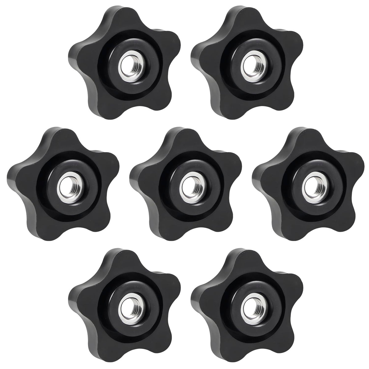 7Pcs 5/16-18 Thread Knob Nuts Hitam, 5/16 Inch Bantuan Bintang Screw-On Nuts