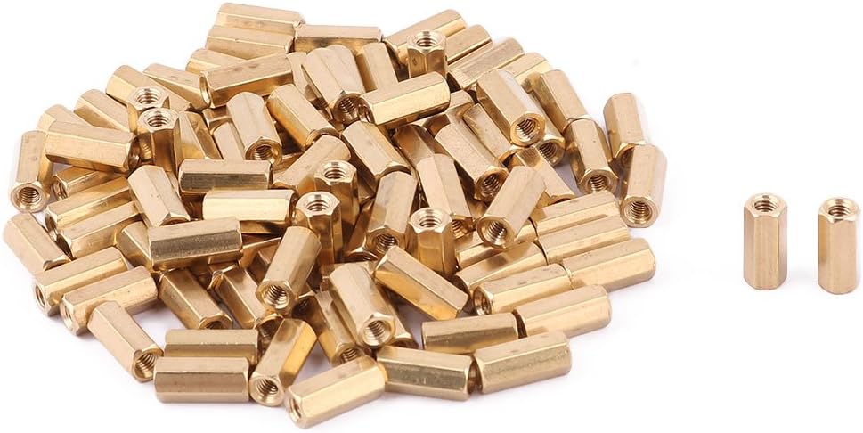 100 Pcs M3x11 M3 Female Threaded Brass Standoff Spacer 11mm Gold Tone