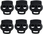 LinkMejor 6pcs Plastic Cord Locks Stopper End Spring Stop Double Holes Toggle Fastener Rope End for Drawstring Clothing, Shoelaces, Camping, Bag, Black