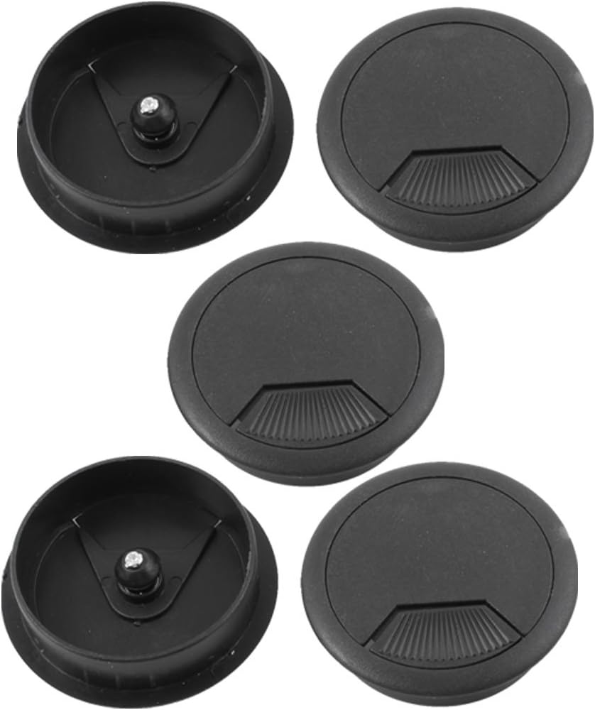 PC Desk Black Plastic 50mm Diameter Grommet Cable Hole Cover 5 Pcs