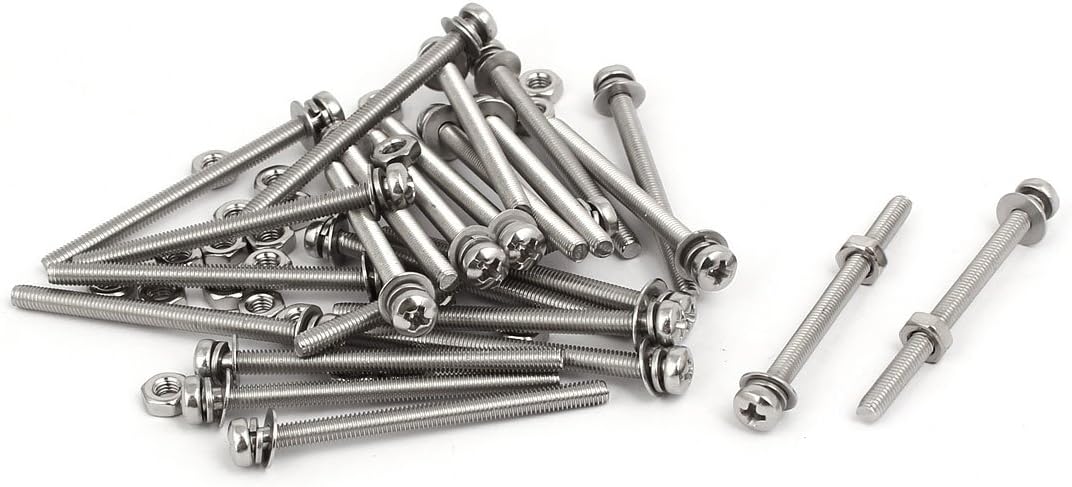 M3x40mm 304 Stainless Steel Phillips Pan Head Bolt Screw Nut w Washer 25 Sets