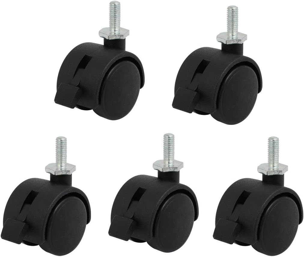M6 Thread 1.2-inch Dia Nylon Wheel Rotary Brake Caster Roller 5pcs