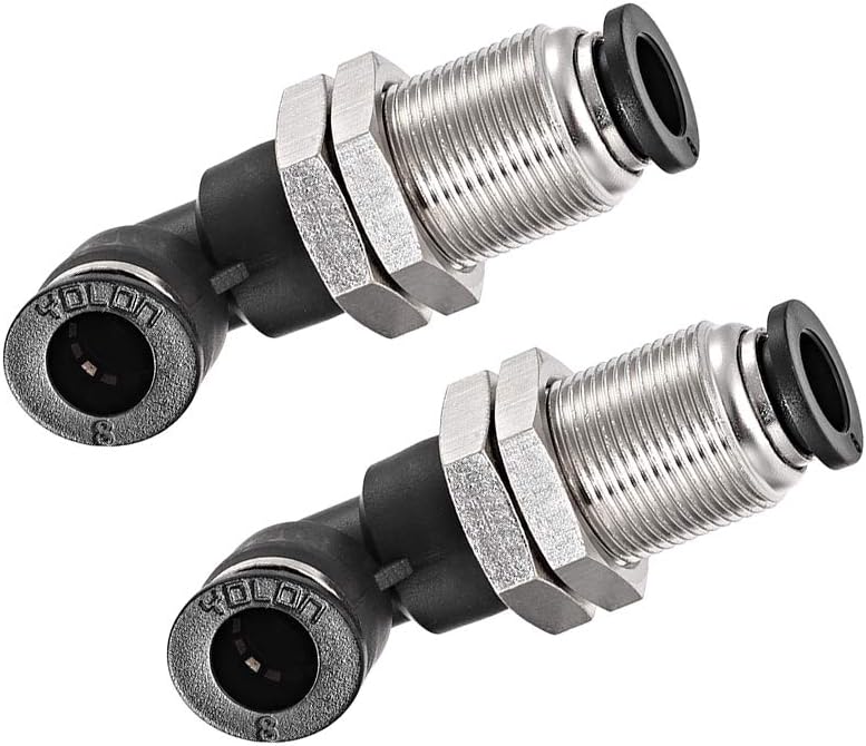 2 End 8mm Tube Push Lock Elbows, M16 L Shape Bulkhead Union Air Fittings 2pcs