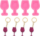 LinkMejor 4 Pcs Wine Glass Resin Moulds, Silicone Epoxy Mould Kit with Hole for Pendant Keychains Ornament Jewelry Resin Art Crafts Making DIY Crafts, Pink