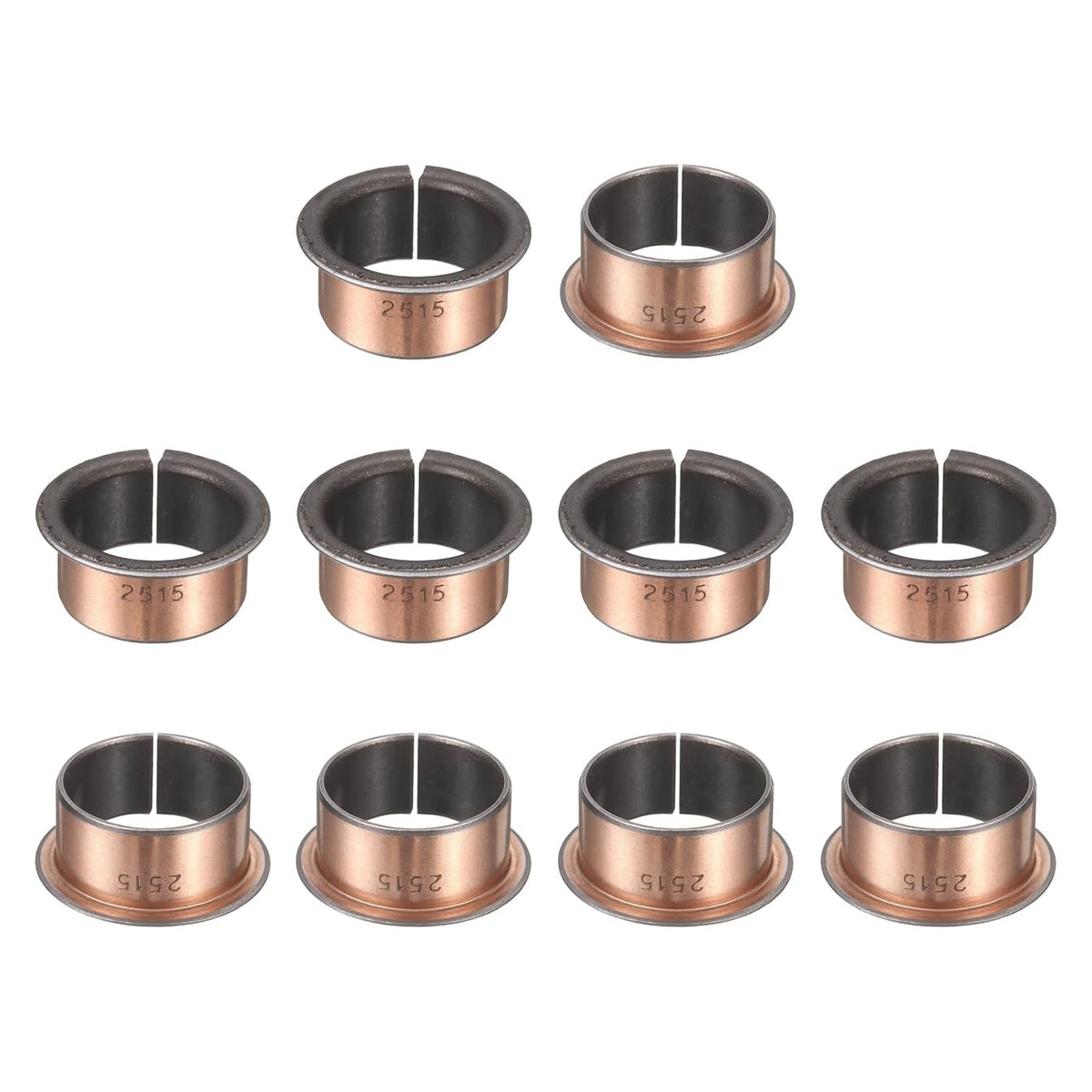 10Pcs Flanged Sleeve Bearings, 25mm Bore x 28mm OD x 15mm Length x 35mm, Sintered Bronze Wrapped Oilless Bushings