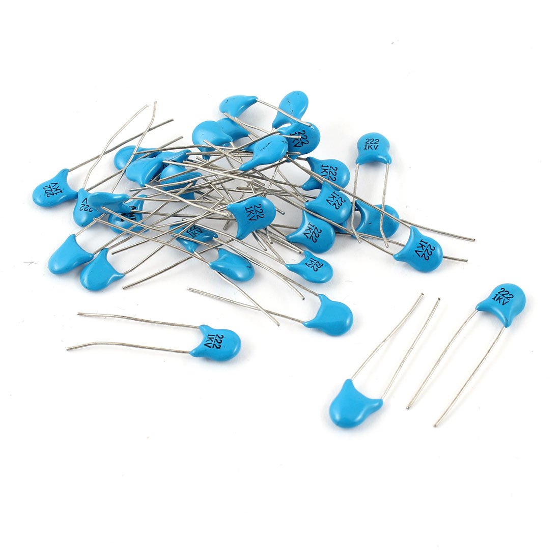 a14071100ux2094 30 Piece 222pF Through Hole DIP Ceramic Disc Capacitor 1000V, 0.24" Width, 1.1" Length