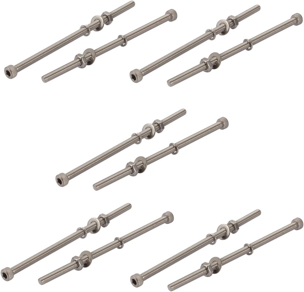 10Pcs M4x90mm 304 Stainless Steel Knurled Hex Socket Head Bolts Nuts Set w Washers