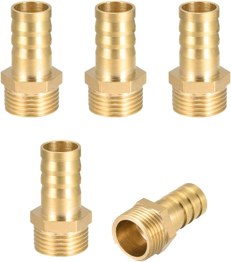 Brass Hose Barb Fitting,Connector,12mm Barb x G3/8 Male Pipe Adapter,5Pcs