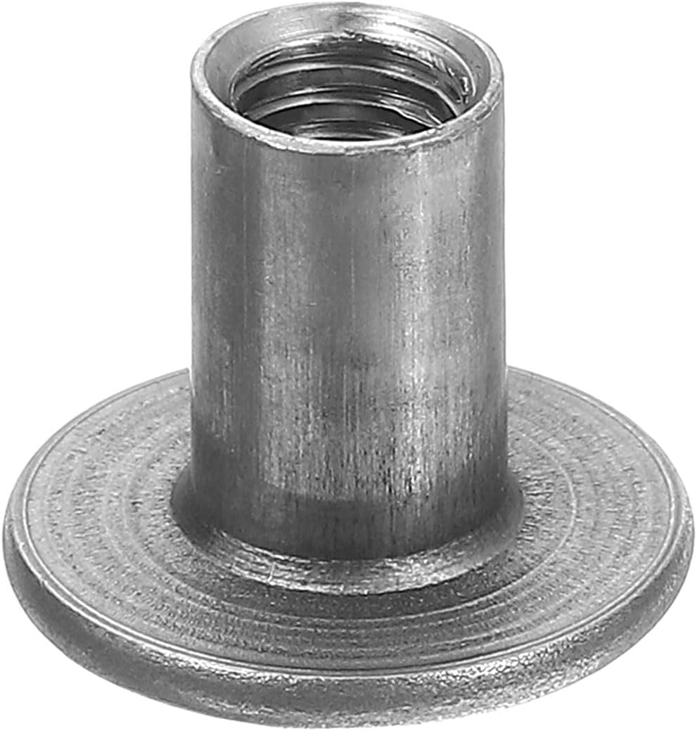 M6 T-Nuts, 50pcs Carbon Steel Tee Nut Round Base Weld Nuts 15mm Height Through Hole Flange Insert Female Thread Plate Nuts, Grey